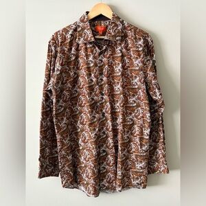 Tallia Men’s Paisley Print Dress Shirt – Brown/Orange – Size L (16.5)